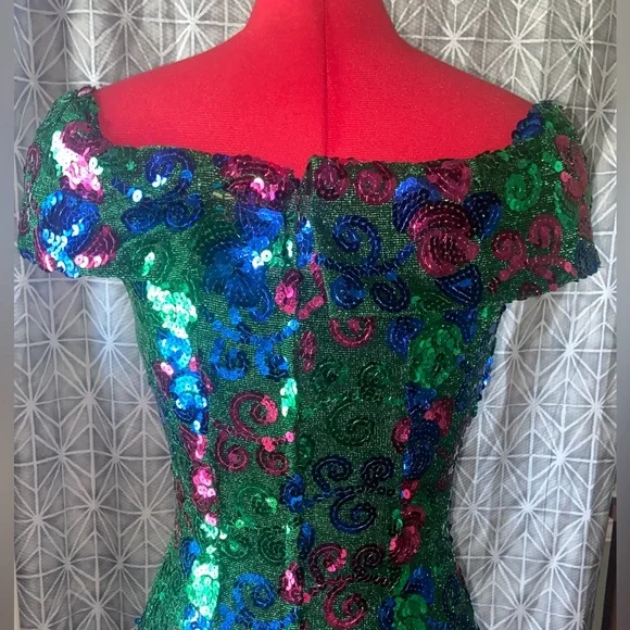⚜️ Mardi Gras Vintage 80s Sequined Dress - Picture 7 of 11